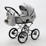 Универсальная детская коляска Adamex Porto Retro TIP PS-11 2в1 (Светло-серый, светло-серая экокожа)