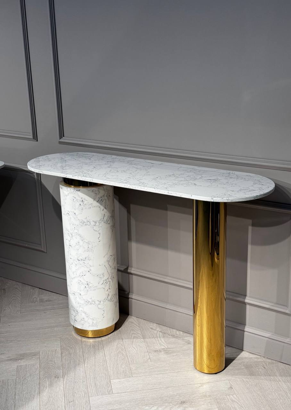 Стол-консоль Ist Casa Прима, 120х40х85 см, белый мрамор, золото