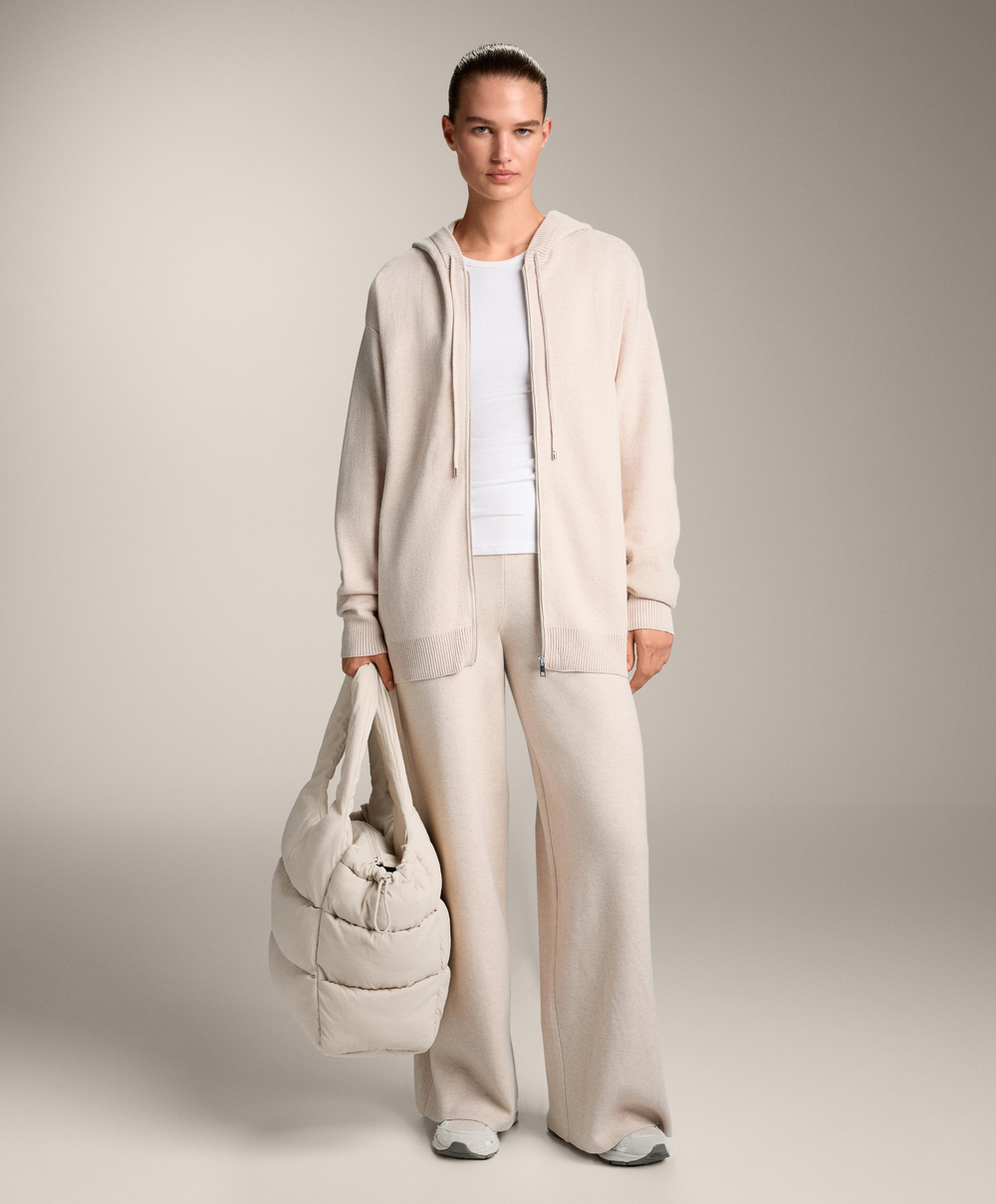 Oysho Длинная вязаная куртка с капюшоном, каменный