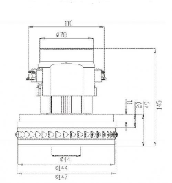 Двигатель моющего пылесоса низкий 1400W H-145 мм D-147 мм KARCHER, PANASONIC, PHILIPS, SAMSUNG, THOMAS, ZELMER