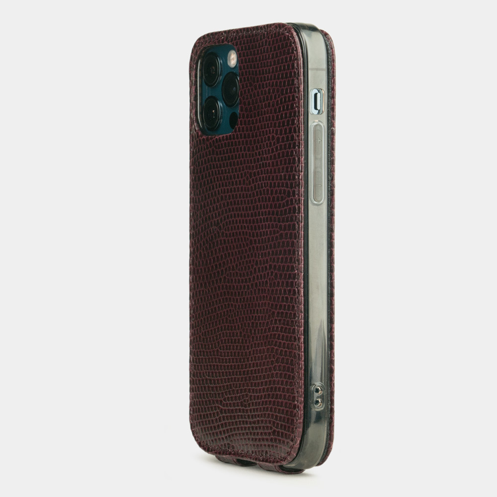 Чехол для iPhone 12/12Pro из кожи ящерицы бордового цвета