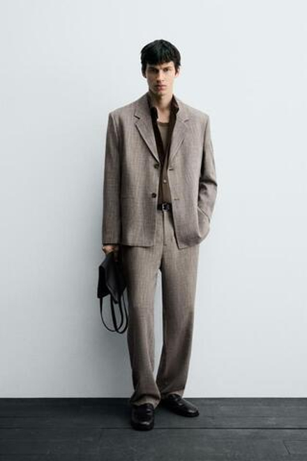 ZARA КОСТЮМНЫЕ БРЮКИ ИЗ РЕЛЬЕФНОЙ ТКАНИ, СВЕТЛО-КОРИЧНЕВЫЙ