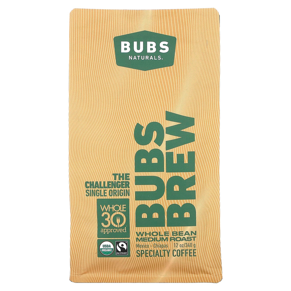 BUBS Naturals, Bubs Brew, Challenger Single Origin, цельные бобы, средней обжарки, 340 г (12 унций)