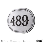 Номерок на дверь квартиры 489, для кабинета, офиса, шильдик 9 х 7 см, брашированная сталь, Айдентика Технолоджи