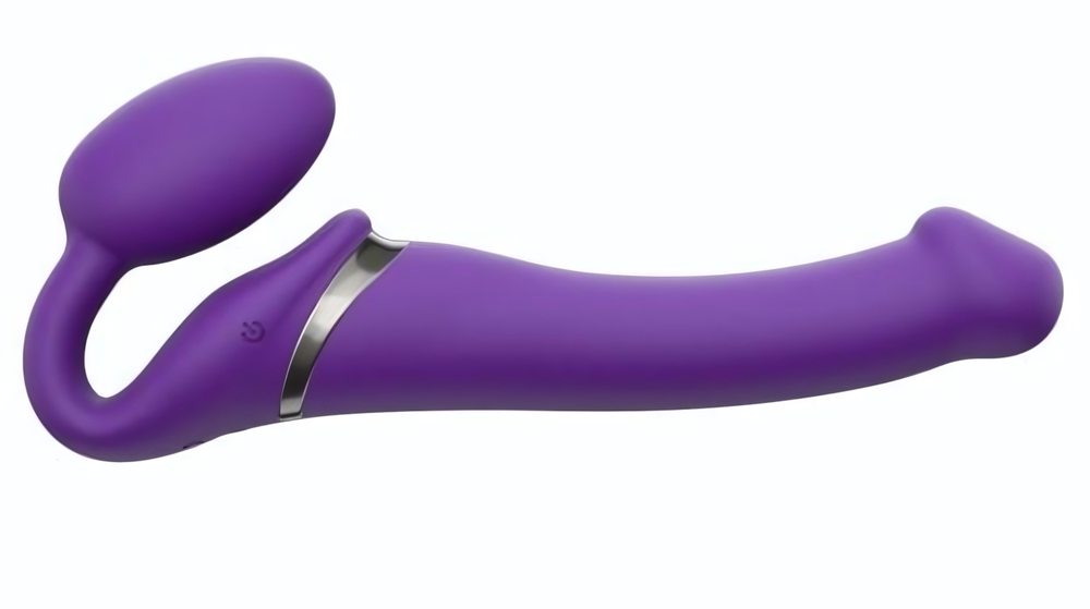 Фиолетовый безремневой вибрострапон Silicone Bendable Strap-On - size M (Цвет: фиолетовый)