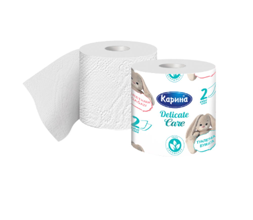 Туалетная бумага Карина 2 слоя, белая, на втулке, с тиснением