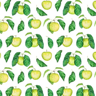 Зеленые яблоки с листьями