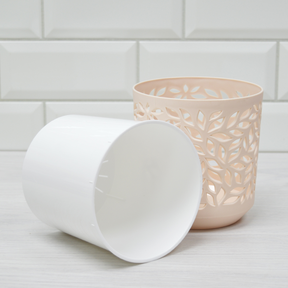 Кашпо Leaves 1,25л, пудра/белый