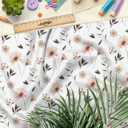 Ткань поплин полевые розовые цветы на бежевом фоне