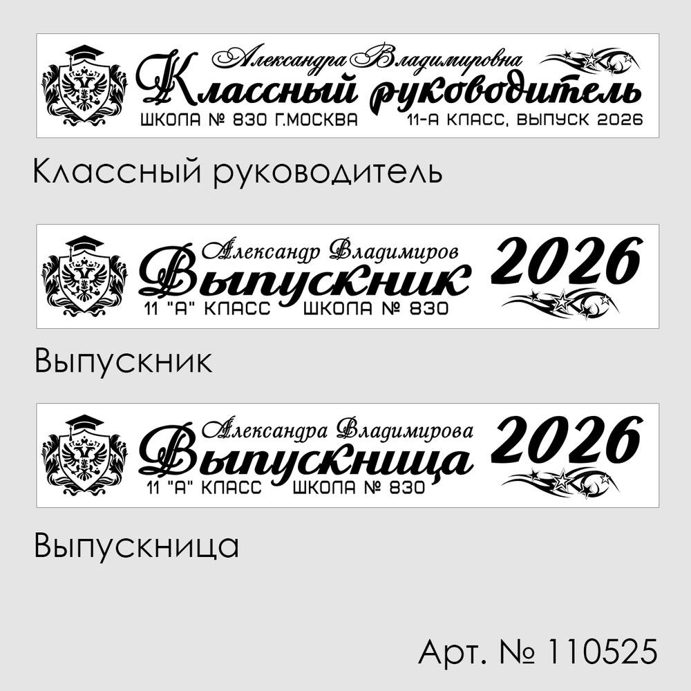 Лента наградная "Выпускник 11 класс". Арт. № 05, цвета в ассортименте.