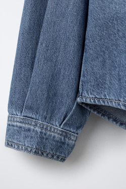 ZARA ДЖИНСОВАЯ РУБАШКА С ОТЛОЖНЫМ ВОРОТНИКОМ, СИНИЙ