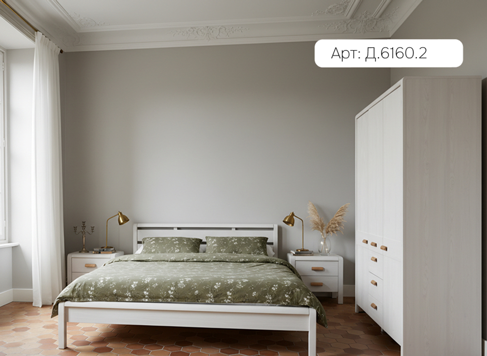 Кровать Мадейра 160х200 из массива сосны с основанием, белая