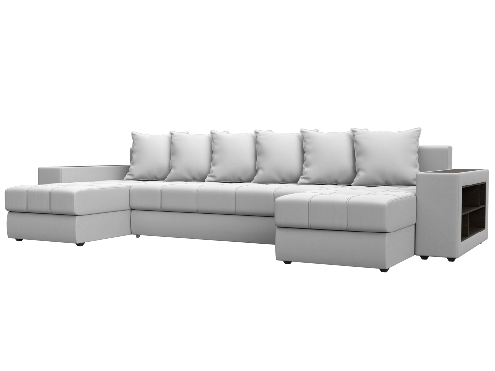 Диван П-образный Дубай полки справа, Белый, Экокожа, 31519R