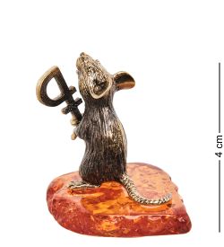 Народные промыслы AM-1677 Фигурка «Мышь с ложкой Рубль» (латунь, янтарь)