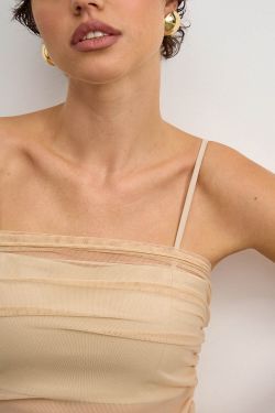 Топ из атласа с сеткой  цвета шампань