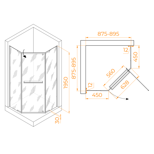 Душевой уголок RGW PA-82B (Прозрачное, 900x900)