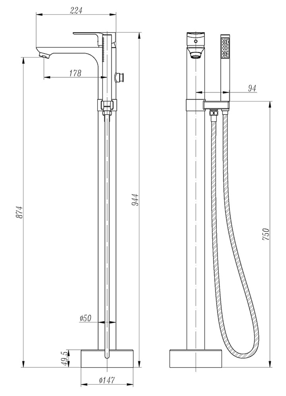 Смеситель ABBER Weiss Insel AF8015W напольный, белый-хром