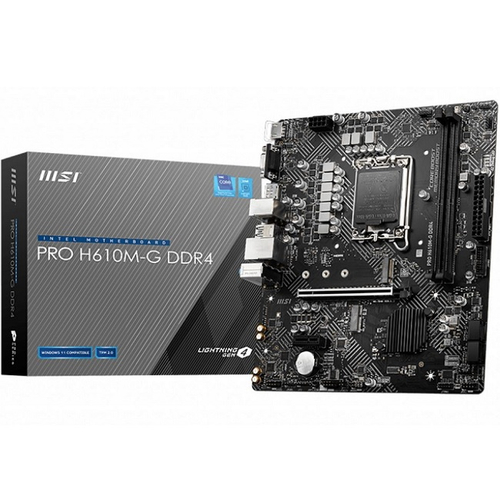 Материнская плата MSI PRO H610M-G DDR4 (LGA1700/H610/2xDDR4/PCI-Ex16/M.2/SB7.1/GLAN/DisplayPort/HDMI/VGA/mATX)