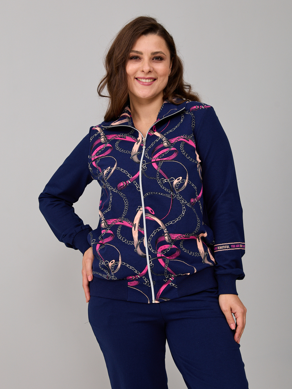 Костюм с брюками КБ-384/синий-цепи