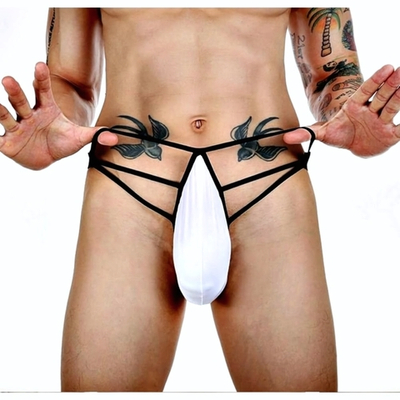 Белые сексуальные трусы-стринги на тонких черных бретелях (Размер: XXL) (Цвет: белый с черным)
