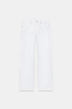 ZARA ДЖИНСЫ TRF WIDE LEG С НИЗКОЙ ПОСАДКОЙ И ЗАКЛЕПКАМИ, БЕЛЫЙ