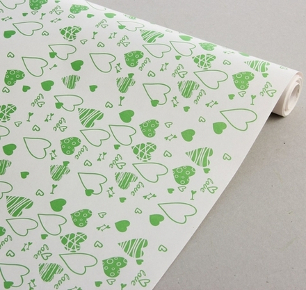 Крафт Белый "Сердечки" САЛАТОВЫЙ (8,5м) Влагостойкий