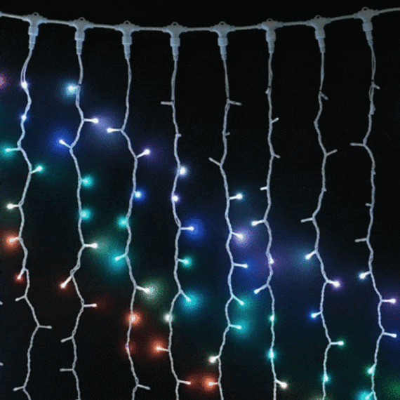 Светодиодный занавес 1*3 м., 420 разноцветных LED ламп, 24В., каучуковый белый провод, IP65, AUG420-8-1EPRGB