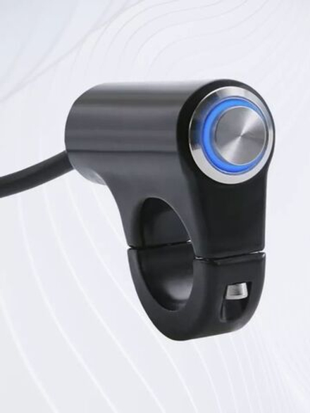 Кнопка звукового сигнала с подсветкой для руля мотоцикла, электросамоката (металлическая, без фиксации, 3-жильный кабель)