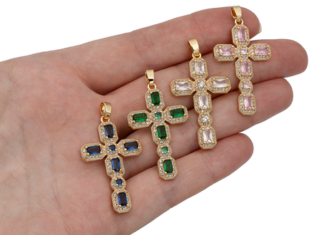 Подвеска "Крест" 35мм, с кристаллами