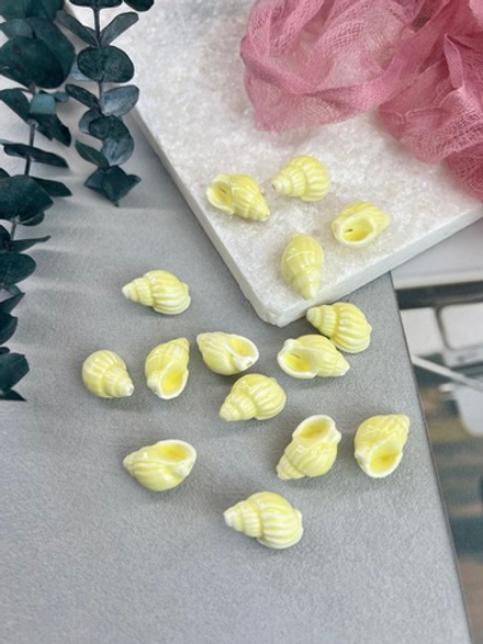 Керамические бусины, 21 мм, «Ракушка», лимонный, 10 штук