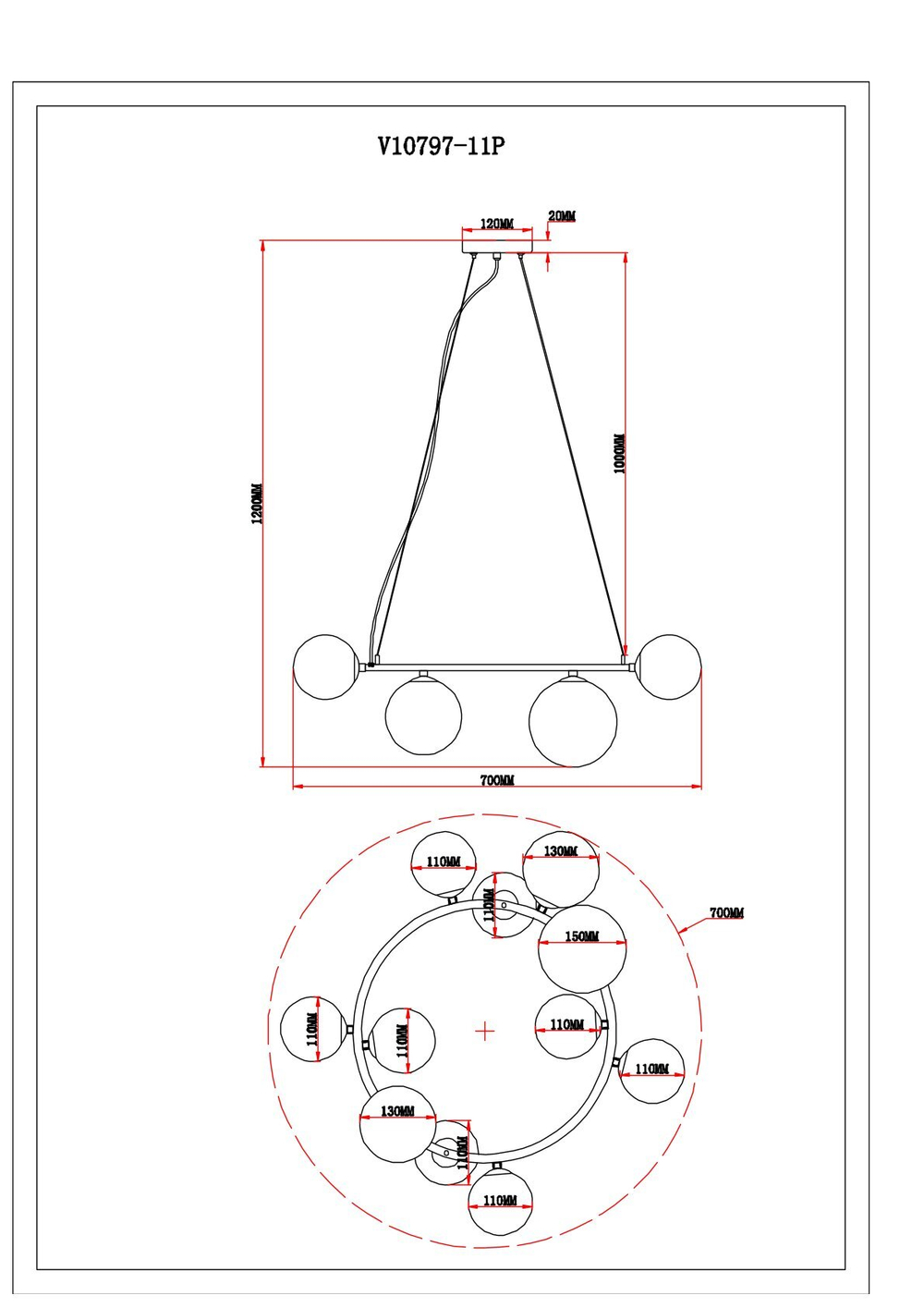 Светильник подвесной Moderli V10797-11P Renny