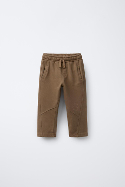 ZARA БРЮКИ ПРЯМОГО КРОЯ ИЗ МЯГКОЙ ТКАНИ С ВЫШИВКОЙ, СВЕТЛО-КОРИЧНЕВЫЙ