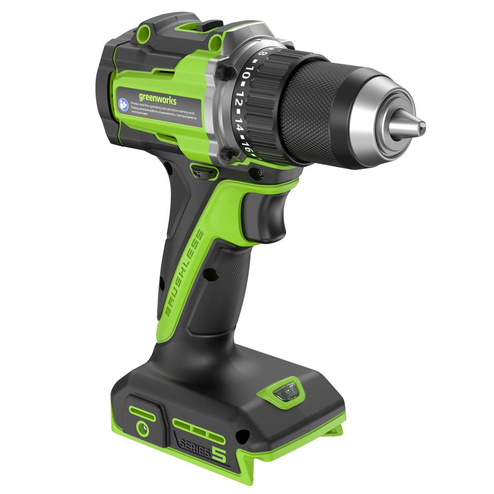 Дрель-шуруповерт акк. Greenworks DD560,24V, б/щет, 0-500/0-2000 об/мин, 30/60 Нм,13мм, Antikickback,LED,без АКБ и ЗУ (3708407)