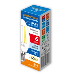 LED-C35-6W-4000K-E14-CL-DIM-SLF Лампа светодиодная. диммируемая. Форма свеча. прозрачная. Белый свет 4000K. ТМ Volpe