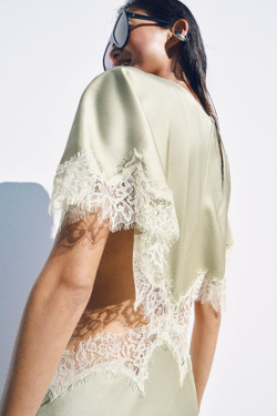 ZARA ПЛАТЬЕ МИДИ С ВЫРЕЗОМ И КРУЖЕВОМ — ZW COLLECTION, ВОДЯНИСТО-ЗЕЛЕНЫЙ