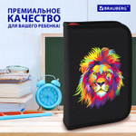 Пенал BRAUBERG с наполнением, 1 отделение, 1 откидная планка, 24 предмета, 21×14 см, «Colorful lion», 270725