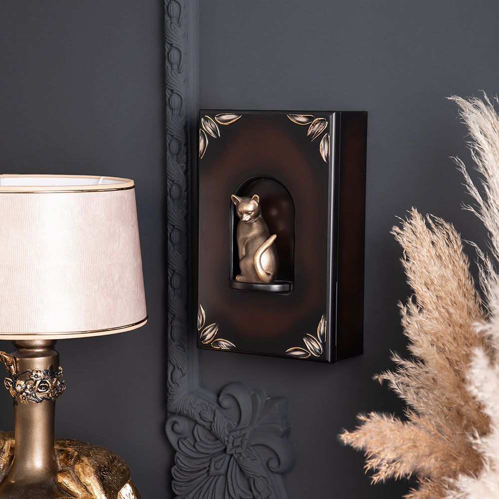 Полка - ключница Кошка Грация Орех Бронза