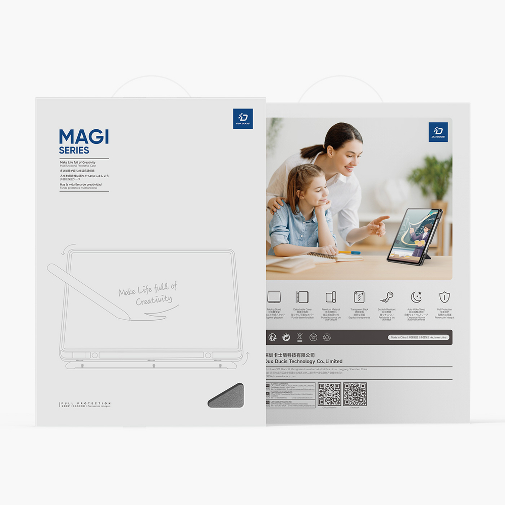 Чехол книжка серого цвета от Dux Ducis для Samsung Galaxy Tab S10 FE+, серия Magi Series Case, с держателем Pencil и функцией автоматического перехода в спящий режим
