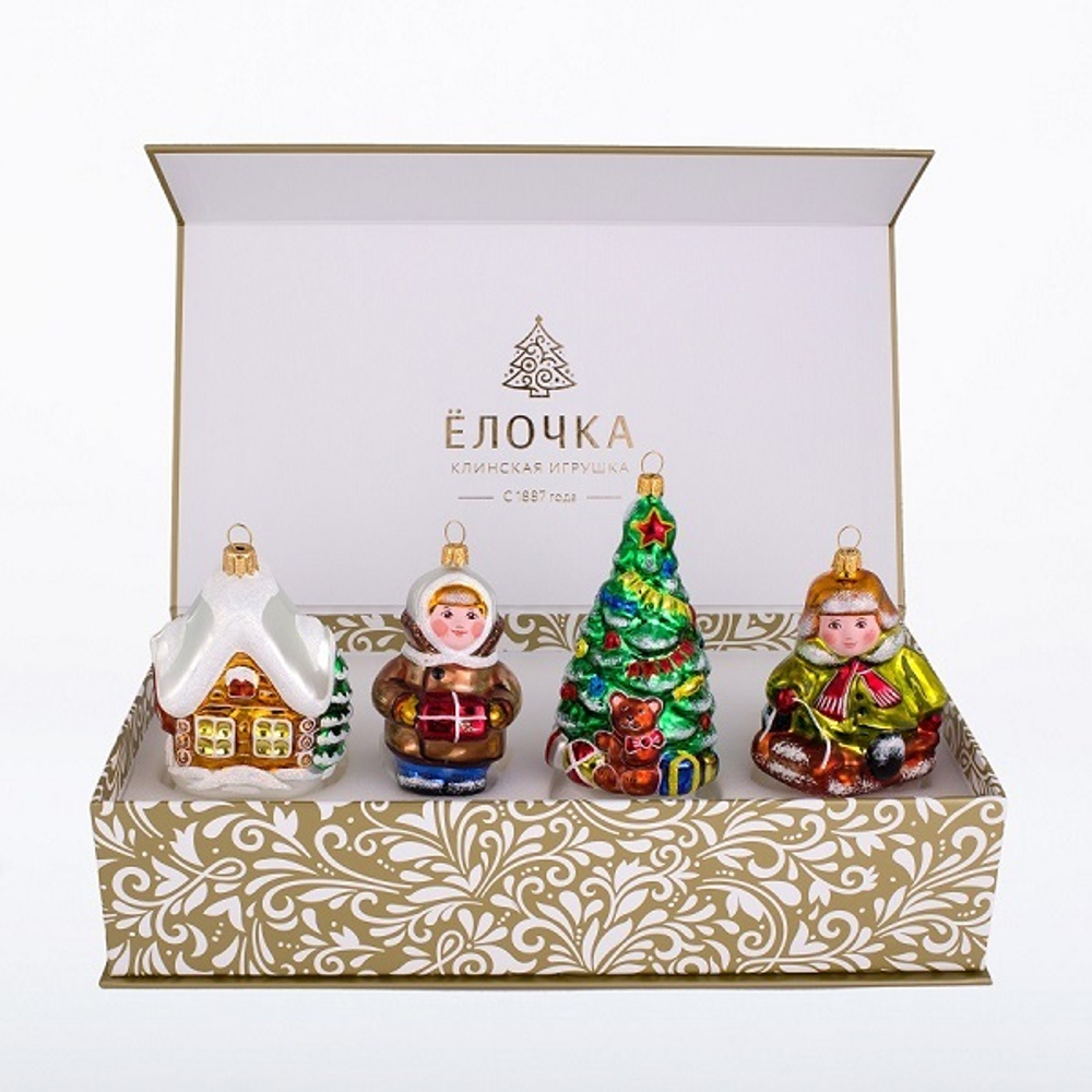 Набор стеклянных елочных игрушек Чук и Гек 8-10 см, 4 шт, подвеска