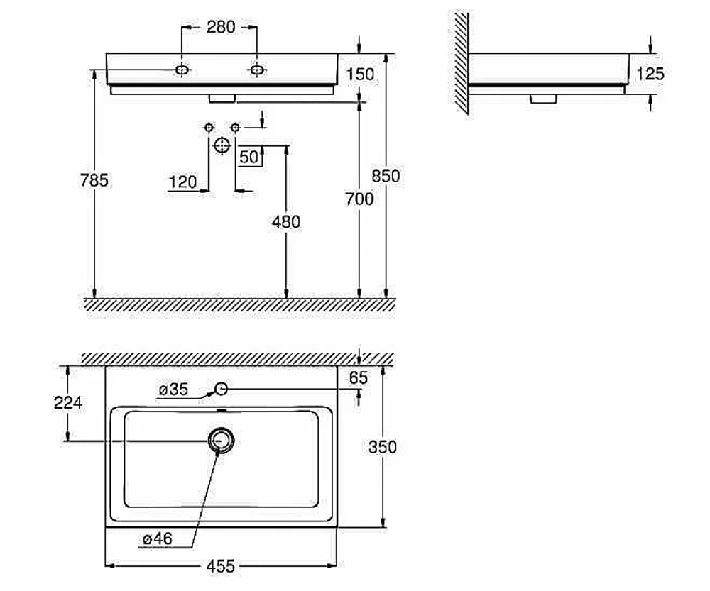 Раковина подвесная Grohe Cube Ceramic 45,5 3948300H белая