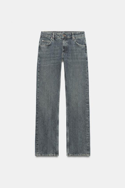 ZARA ДЖИНСЫ ПРЯМОГО КРОЯ С НИЗКОЙ ПОСАДКОЙ — ZW COLLECTION, ЛИНЯЛЫЙ СИНИЙ