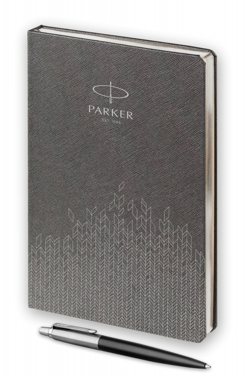 Подарочный набор: Шариковая ручка Parker Jotter Essential, Satin Black CT и Ежедневник  недатированный, серый