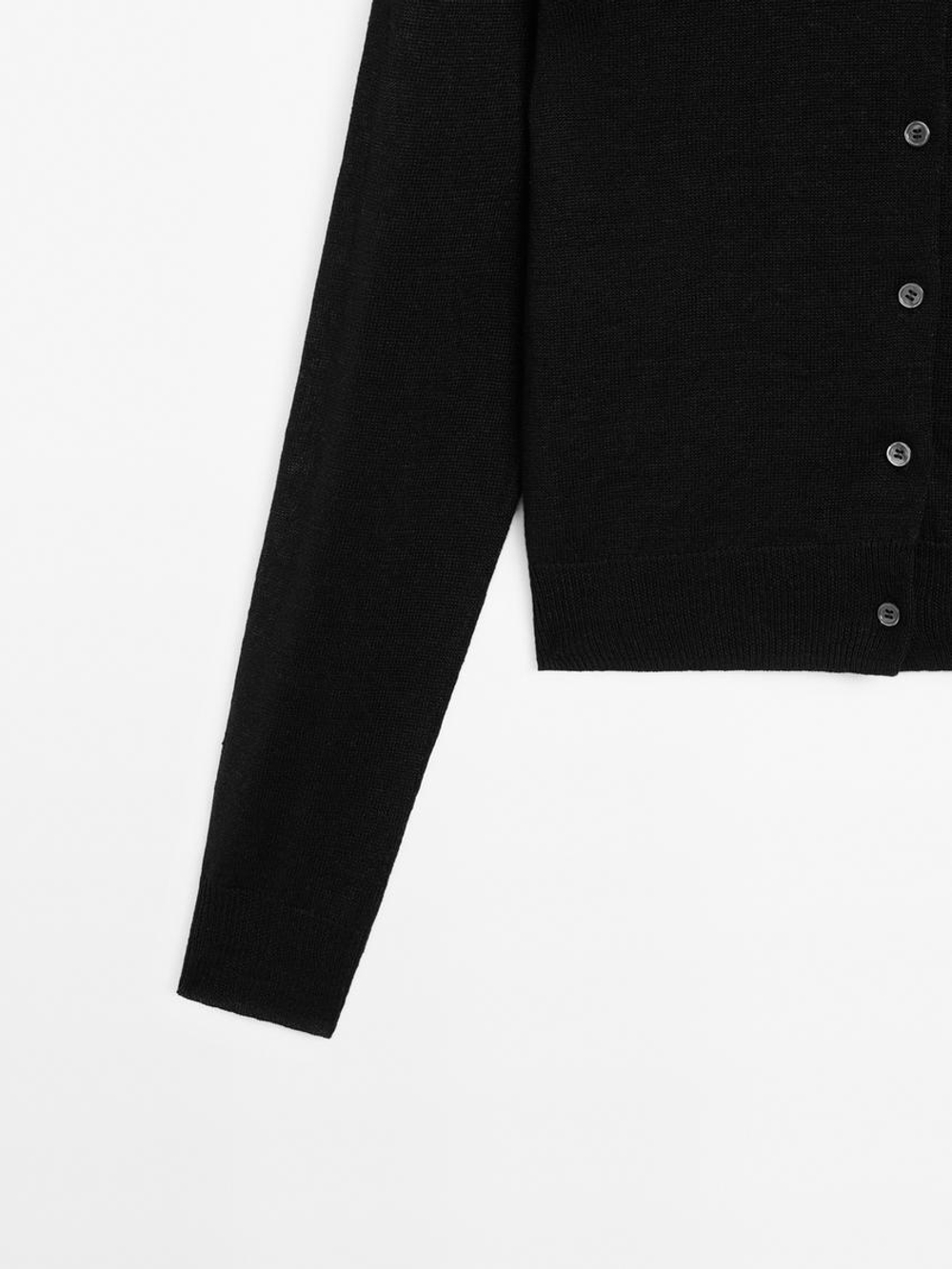 Massimo Dutti Трикотажный кардиган из 100% льна, черный