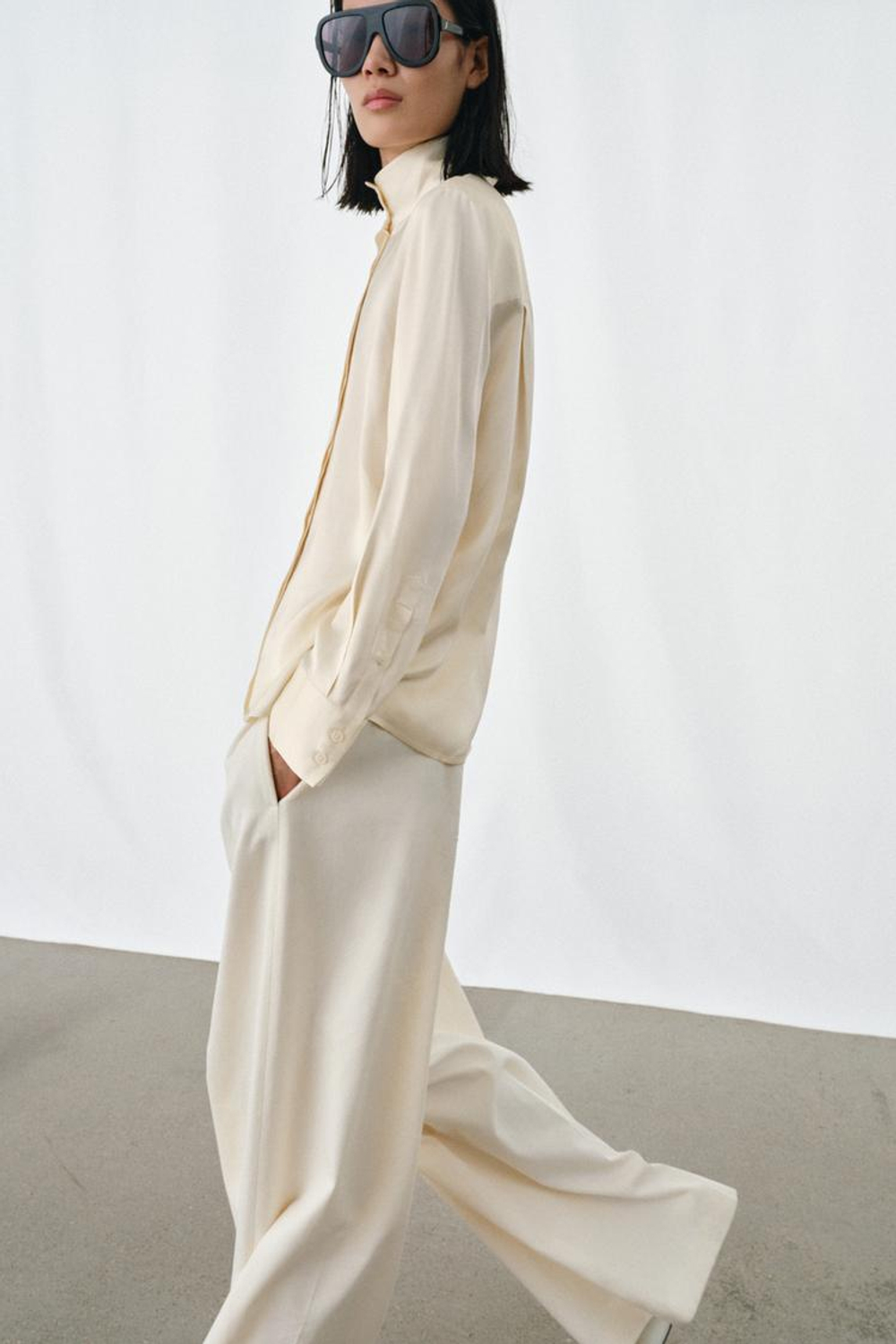 ZARA СВОБОДНАЯ РУБАШКА ИЗ АТЛАСА — ZW COLLECTION, ЭКРЮ