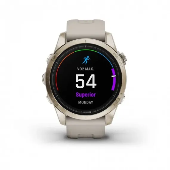 Garmin epix Pro (Gen 2) Sapphire Edition 42 мм, золотистый корпус со светло-песочным ремешком