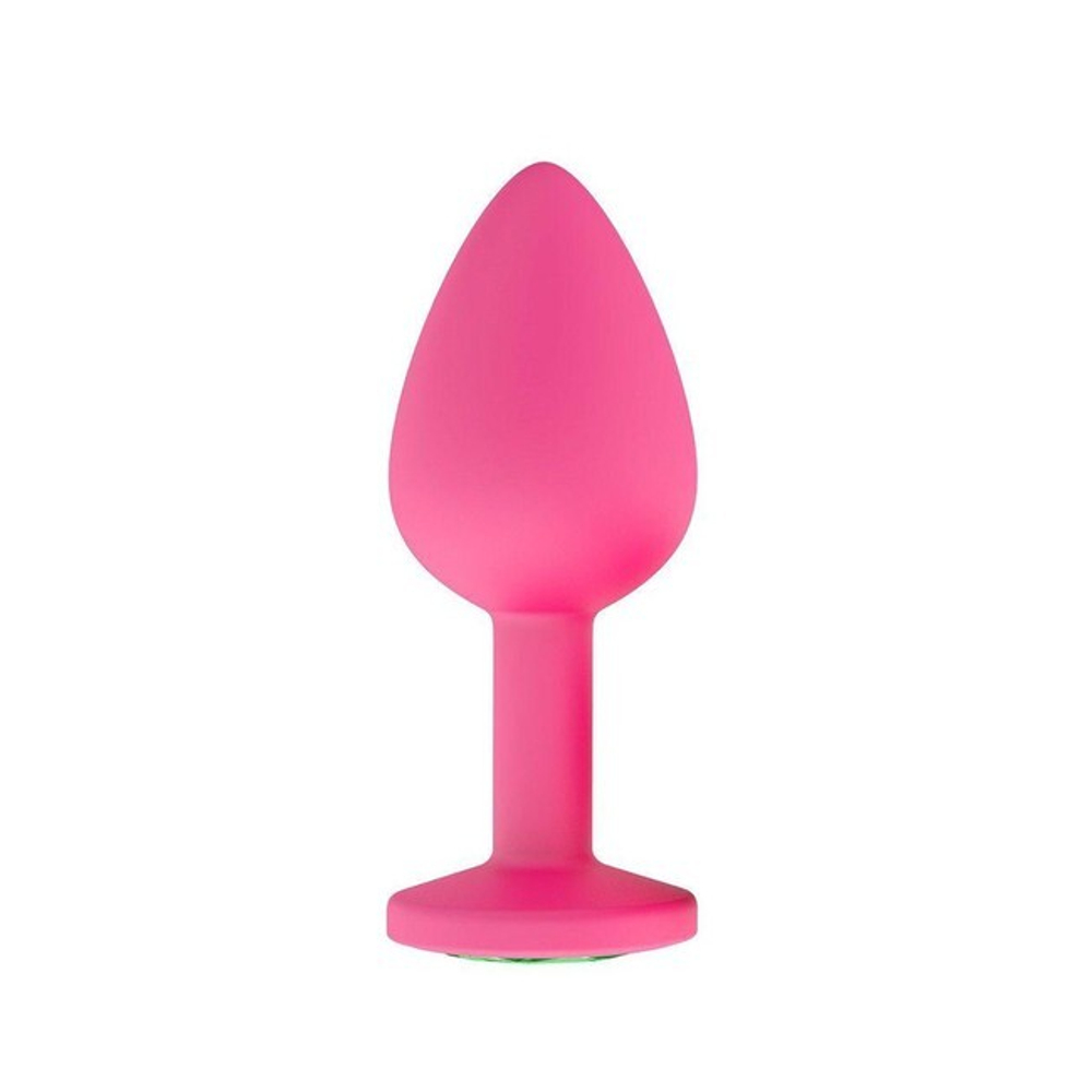 Средняя розовая пробка с нежно розовым кристаллом ONJOY Silicone Collection (Цвет: розовый)