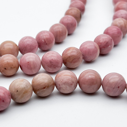 "Родонит" бусины (мусковит с альбитом), диаметр 10-10,2 мм, цена за 19 шт (1/2 нити)