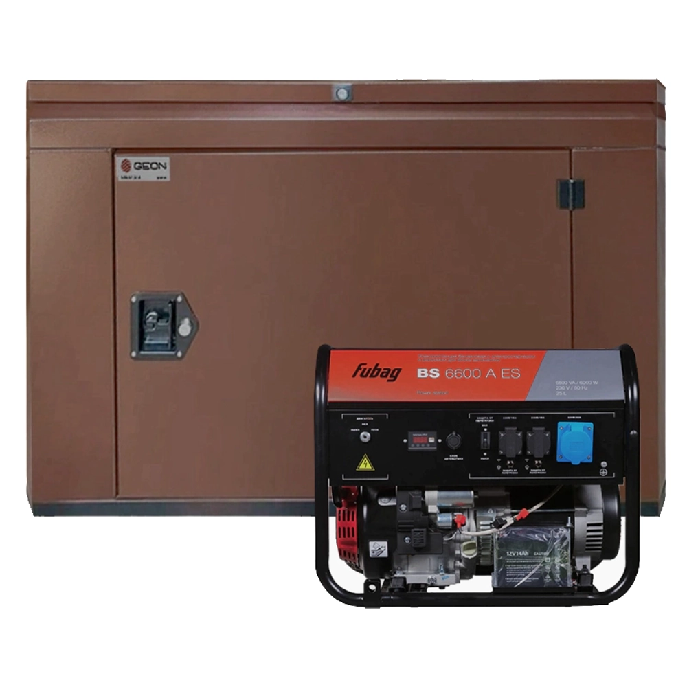 Бензиновый генератор FUBAG BS 6600 AES с кожухом Geon 1200 RAL 8017