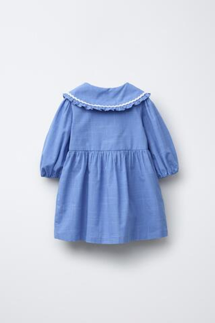ZARA ПЛАТЬЕ В КЛЕТКУ С КРУГЛЫМ ВОРОТНИКОМ, СИНИЙ