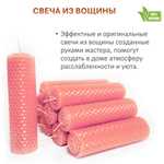 Свечи розовые 13х3 см, 4 штуки из восковой вощины